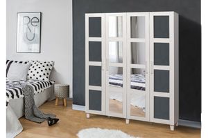 Victoria Wardrobe 4 Doors With Mirrors, White & Dark Grey