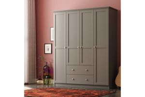 Zenio Side 4 Door with 2 Drawers Wardrobe, Grey