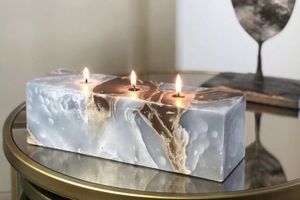 Marble Gardenia Scented Candle Block, Grey & Mink