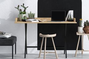 Sera Cafi Desk, Light Wood & Black