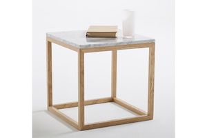 Tae Marble Side Table, White Marble & Light Wood