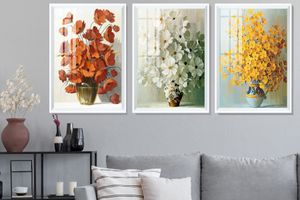 Flower In A Vase Art Print with Frame, Triptych, White