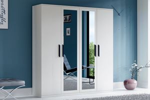 Exeter Kleiderschrank mit 4 Türen und Spiegel, Weiß