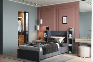 Ingolstadt Single Bed with Bookcase, 90 x 190 cm, Anthracite