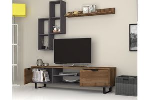 Lonsa TV-Möbel mit Metallfüßen, 160 cm, Nussbaum & Grau