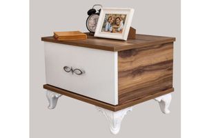 Crown Bedside Table, White &  Light Wood