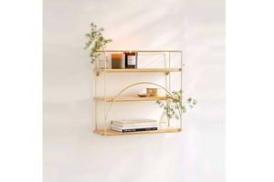 Sioti Wall Shelf, Light Wood & Gold