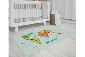 Turquoise World Map Children's Rug, Turquoise