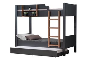 Asien Bunk Bed with Trundle, 90 x 190 cm, Anthracite & Walnut