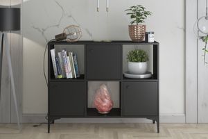 Orbit Multifunctionele Kast met 3 Deuren en Metalen Poten, Zwart