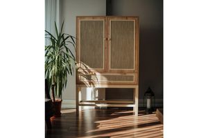 Minimalist Jute Cabinet, Natural & Light Wood