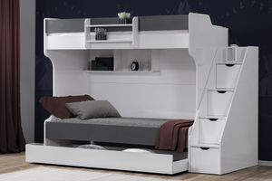 Scotia Etagenbett mit Unterbett, 90x190 cm, Anthrazit & Weiß