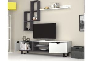 Lonsa TV-Möbel mit Metallfüßen, 160 cm, Grau & Weiß