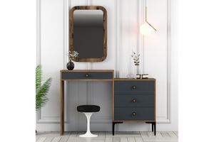 Antracitovo-ořechový toaletní stolek se 4 šuplíky a zrcadlem Lisabon