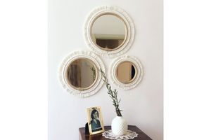 Macrame Boho Wall Mirror, Medium, Ecru