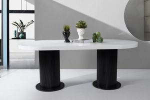 Morena 6-8 Seat Fixed Dining Table, White & Black