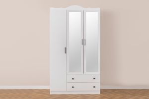 Lavinia Kleiderschrank mit 2 Schubladen und Spiegel, Weiß