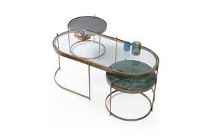 Nile Duo Coffee Table, Vintage Brass & Green