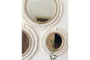 Macrame Boho Wall Mirror, Medium, Ecru