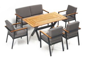 Antracitový zahradní set jídelního stolu, lavice pro 2 a 4 židlí s područkami Divona Home Daisy