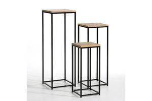 Zooh 3 Piece Plant Pot, Black & Light Wood