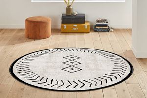 Rovigo Patterned Round Rug, 100 x 100 cm, Cream