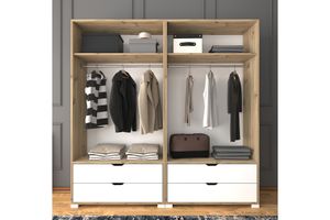 Manorala Kleiderschrank mit 4 Türen und 4 Schubladen, Weiß & Eiche