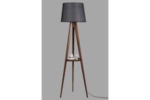 Warrick Houten Vloerlamp met Driepoot & Rek, Zwart & Bruin