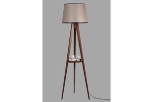 Warrick Houten Vloerlamp met Driepoot & Rek, Beige & Bruin