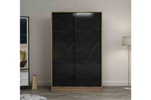 Medway Kledingkast met Schuifdeuren, 120 cm, Zwart en Walnoot