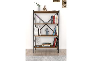 Bofigo Dekoratives Bücherregal mit 3 Regalen aus Metall, Nussbaum
