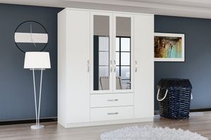 Ena Kleiderschrank mit 4 Türen, 2 Schubladen, und Spiegel