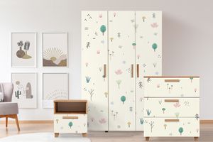 Třídveřová šatní skříň v dekoru atlantská borovice-bílá Leva Jungle