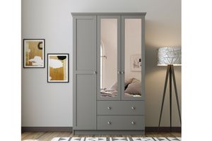 Zenio Side Kleiderschrank mit 3 Türen, 2 Schubladen, und Spiegel, Anthrazit