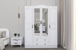 Kira Kleiderschrank mit 4 Türen und 2 Schubladen, Weiß