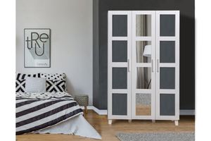 Victoria Wardrobe 3 Doors With Mirror, White & Dark Grey