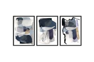 Cinque Small Abstract Art Print with Frame, Triptych