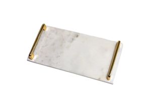 Lusso Rectangular Marble Tray, White & Brass