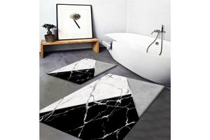 Sada 2 šedo-černých-bílých protiskluzových pratelných koupelnových předložek se vzorem trojúhelníků Else