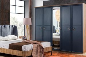 Indigo 5 Door Wardrobe, Blue & Walnut