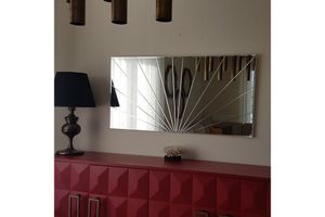 Neostyle Decorative Sun Design Sideboard Wall Mirror, 130 x 65 cm, Silver
