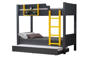 Asien Bunk Bed with Trundle, 90 x 190 cm, Anthracite & Yellow