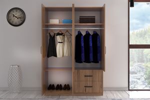 Amica Kledingkast met 4 Deuren & 2 Lades, Walnoot