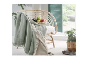 Hibboux Muslin Bedspread, 220 x 240 cm, Beige & Green
