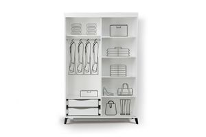 Huga Sliding Wardrobe 130 cm Cabinet, White (High Gloss)