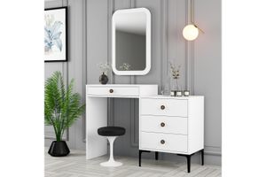 Bílý toaletní stolek se 4 šuplíky a zrcadlem Lisabon