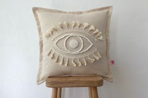 Galia Auge Dekokissen mit Quasten, Beige