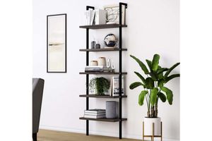 Dartford Ladder Bookcase, 60 cm, Dark Wood & Black