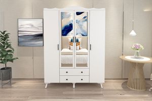 Lavinia Kleiderschrank mit Türen, Schubladen, und Füßen, Weiß
