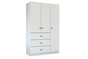 Třídveřová šatní skříň s třemi šuplíky a knopkami Spey